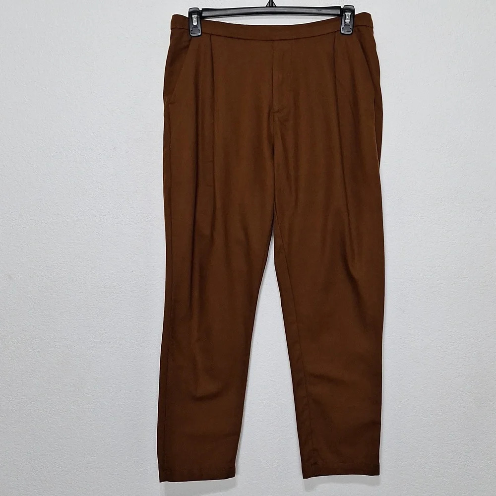 Zara Brown Bohemian Baggy High Rise Tapered Leg Trouser Pants Size M